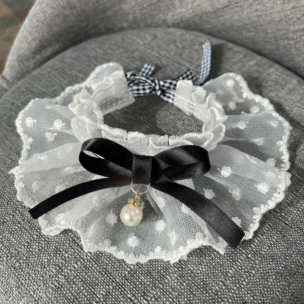 1Pc  Pet Bow Pearl Necklace Cat Collar Scarf Thin Pet Clothing Decoration Cat and Dog Wedding Ribbon Dog Necklace Garfield