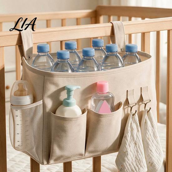 Nursery Room Organization Baby Crib Bedside Organizer, Multi-partition Pockets Hanging Storage Bag, Durable Changing Table Polyester Side Caddy
