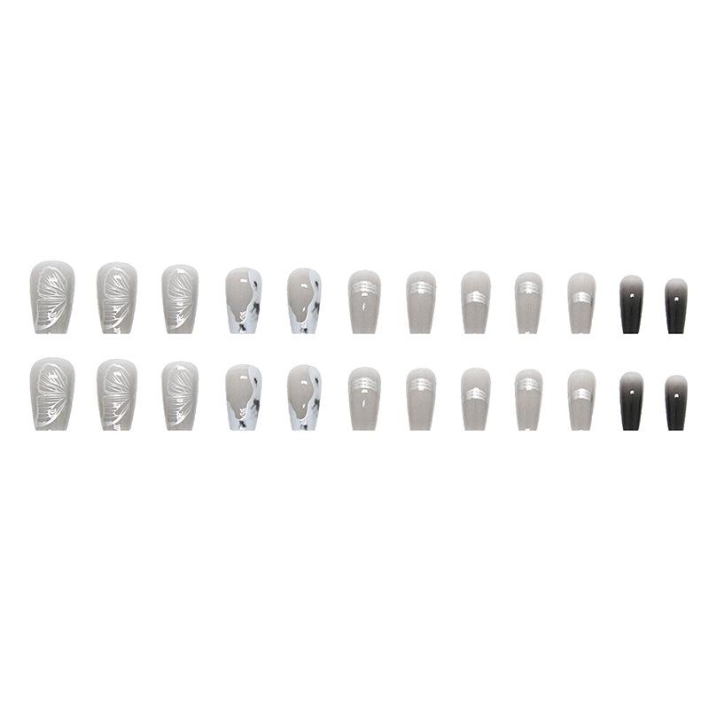 24 Pcs Cool In Autumn and Winter, Cold and Gray, Gradual Change of Color, Wearing Nail Magic Mirror Powder Butterfly Temperament Girl Nail Art