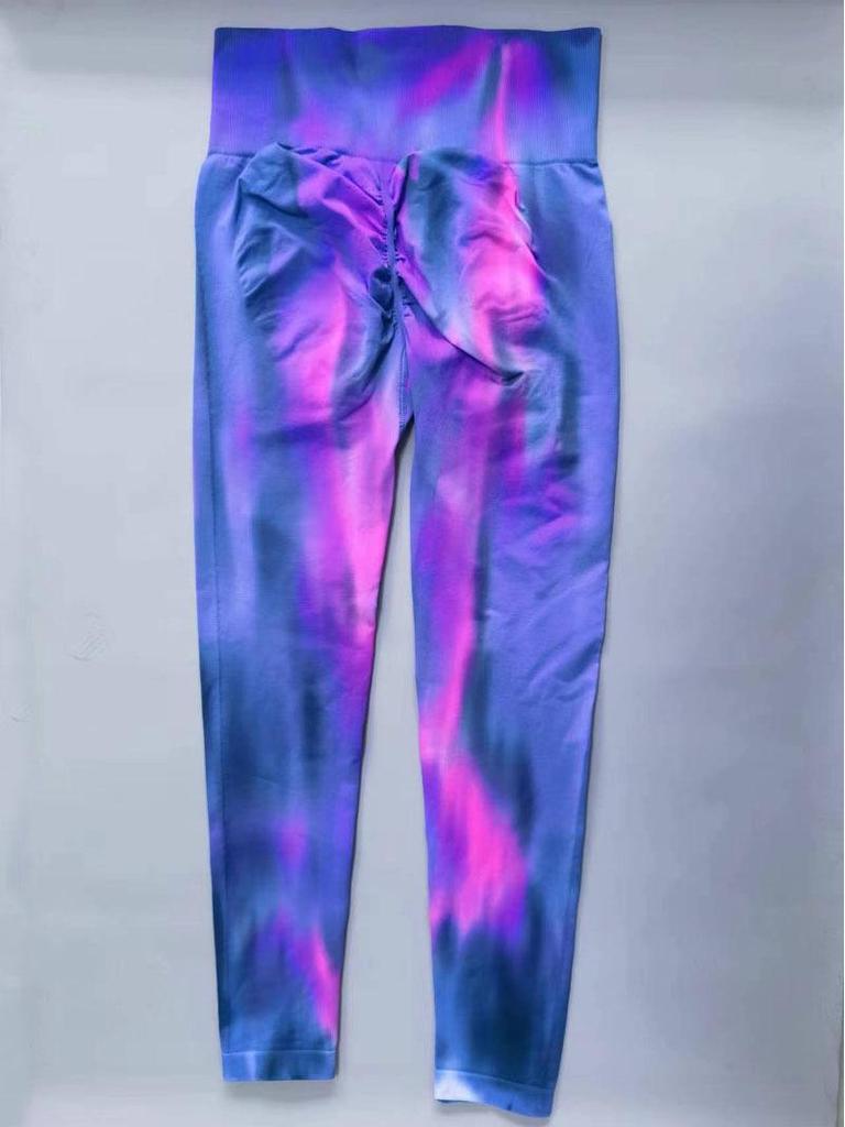 Pantaloni de Yoga Seamless cu Talie Înaltă Aurora Tie-Dye în 12 Culori pentru Femei - Uscare Rapidă, Colanți Fitness cu Efect Piersică la Șold