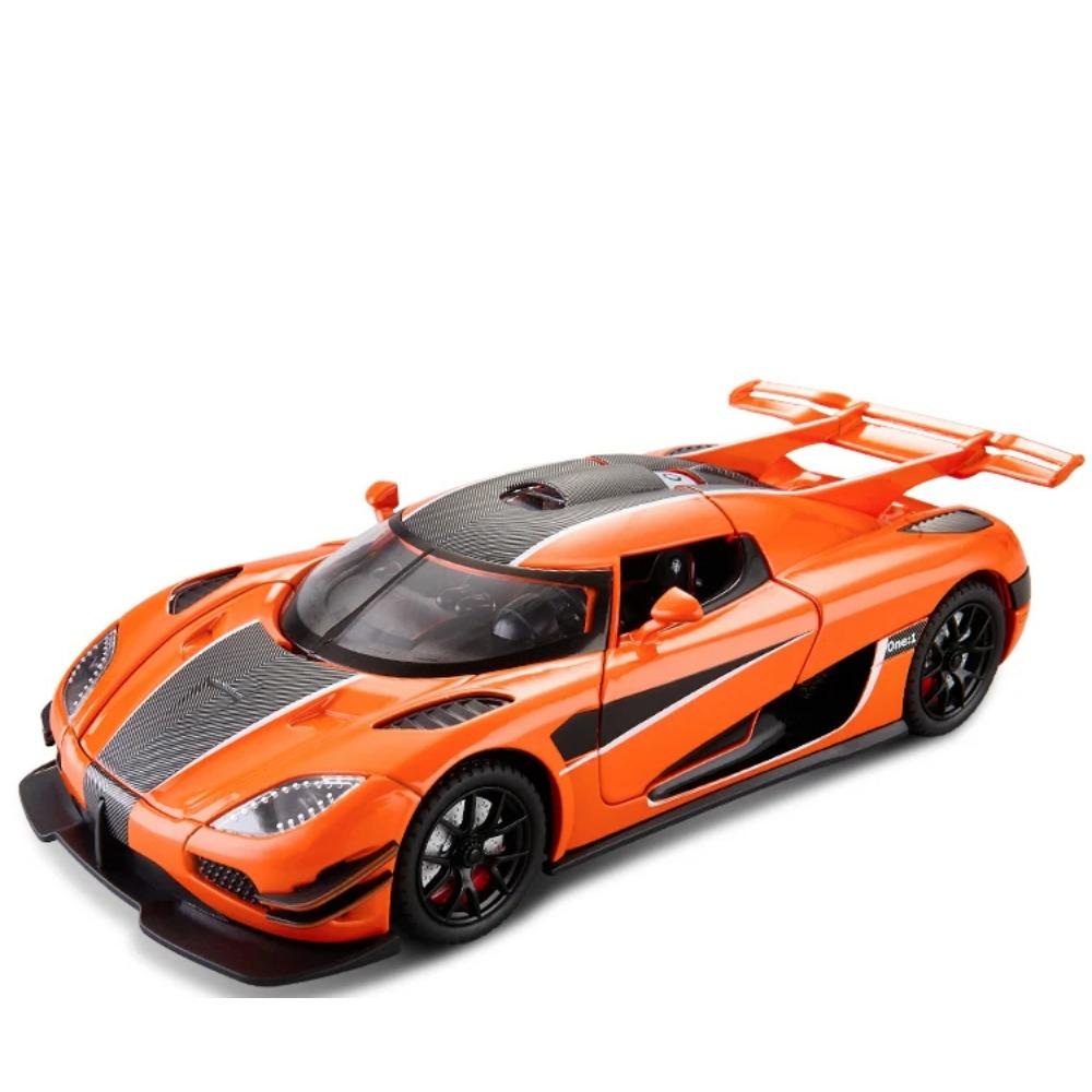 

Масштаб 1/24 Koenigsegg ONE Суперкар с роторными дверями Литая модель автомобиля из сплава Звук и свет Инерционный Детские игрушечные машинки Праздничные подарки для детей оранжевый