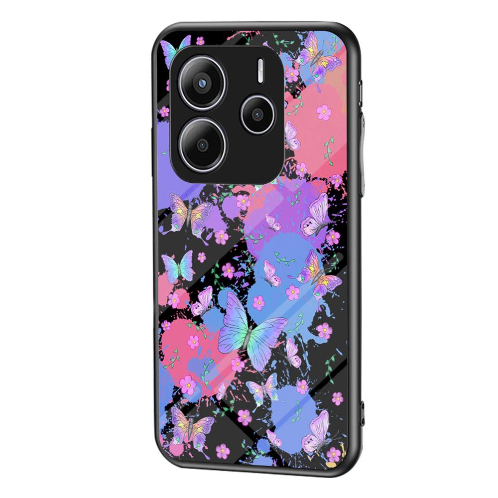 

For Xiaomi Redmi Note 14 5G Case Butterfly Pattern TPU+Tempered Glass Protective Phone Cover Brilliant Butterfly