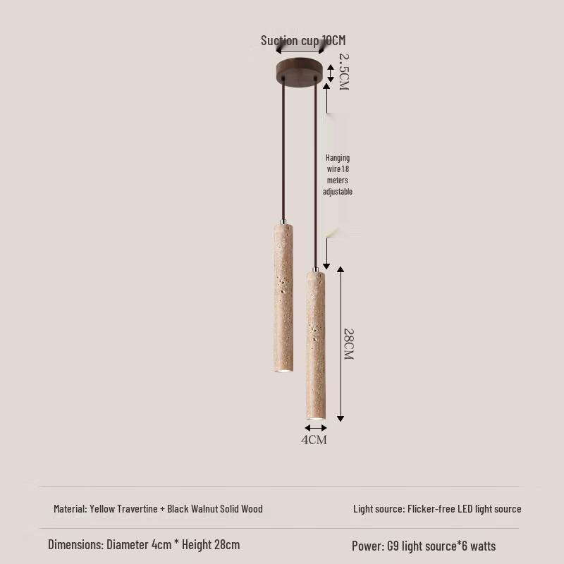 Minimalist Yellow Travertine and Walnut Pendant Lamp