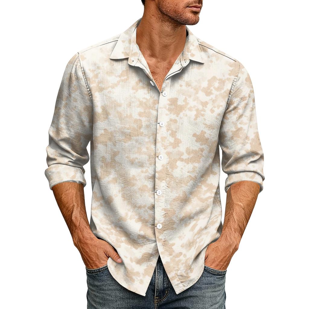 Men's Relaxed Fit Long Sleeve Shirt with Collar, Vintage Casual Button Down for Commute and Outdoor Daily Breathable Wear
