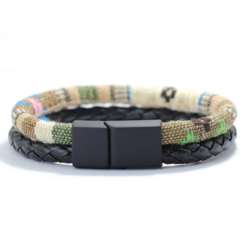

New In Bohemian Men Bracelet Ethnic Cord Braclet Punk Leather Braslet Boyfriend Festival Accessories Bicolor Macrame Brazalete L 21.5cm 8.5Inch хакі