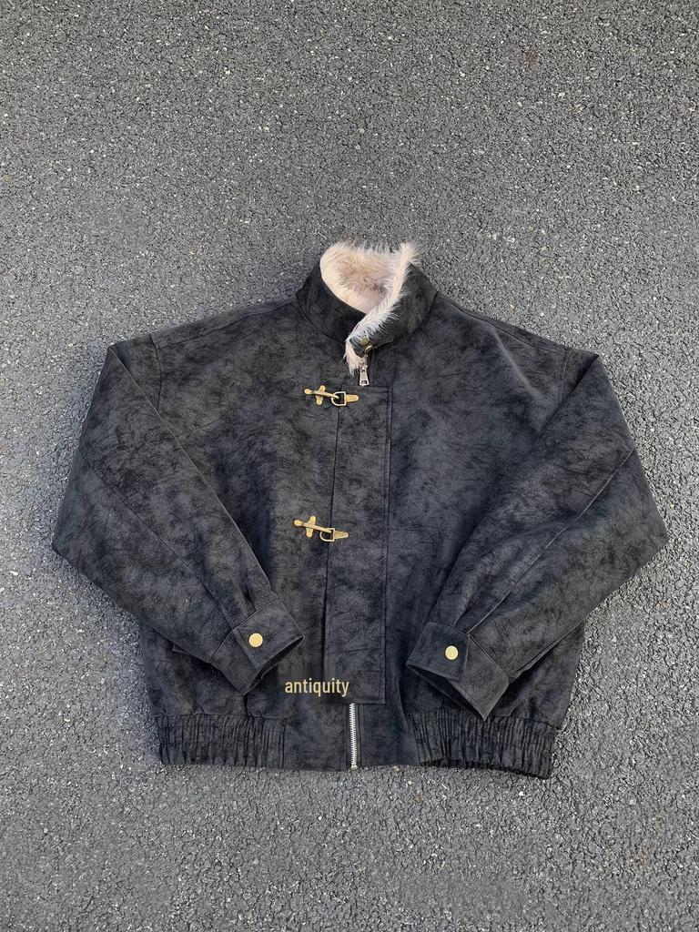 Harrington Herren Winter Baumwoll- und Lederjacke: Verdickte, Warme, Samtgefütterte Oberbekleidung mit Stehkragen