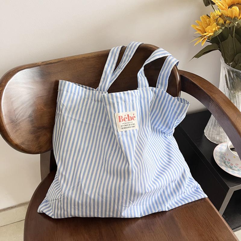 

Homemade striped large-capacity environmental protection bag French casual versatile fresh thin cotton shoulder bag portable shopping bag