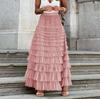 Cake Mesh Patchwork Skirt for Women Elastic High Waist Elegant Stylish Long Skirt Madam's Breathable Lightweight Loose Skirt Work Vacation Party Skirt
