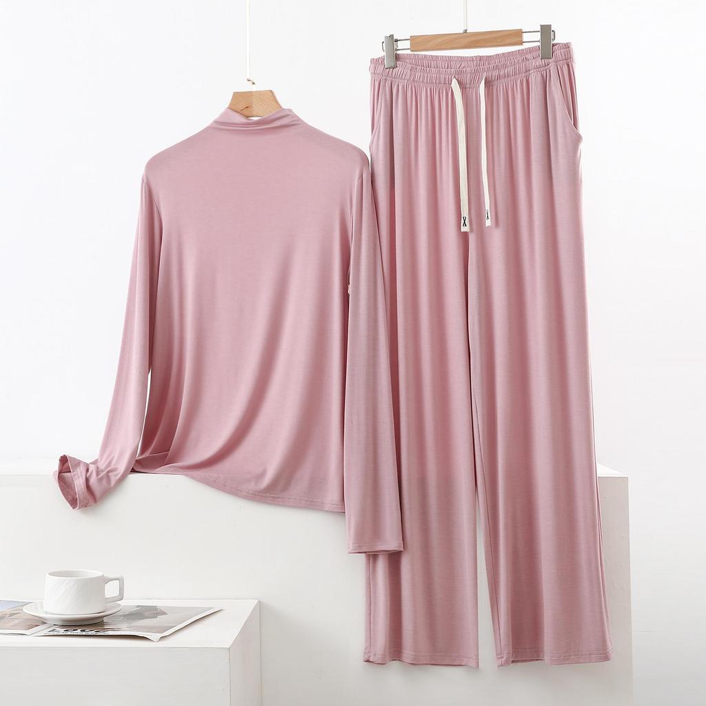 Damen Hochhals Langarm Pyjama-Set mit Schulterschutz - Weich, Glatt, Große Größen Sommer Nachtwäsche