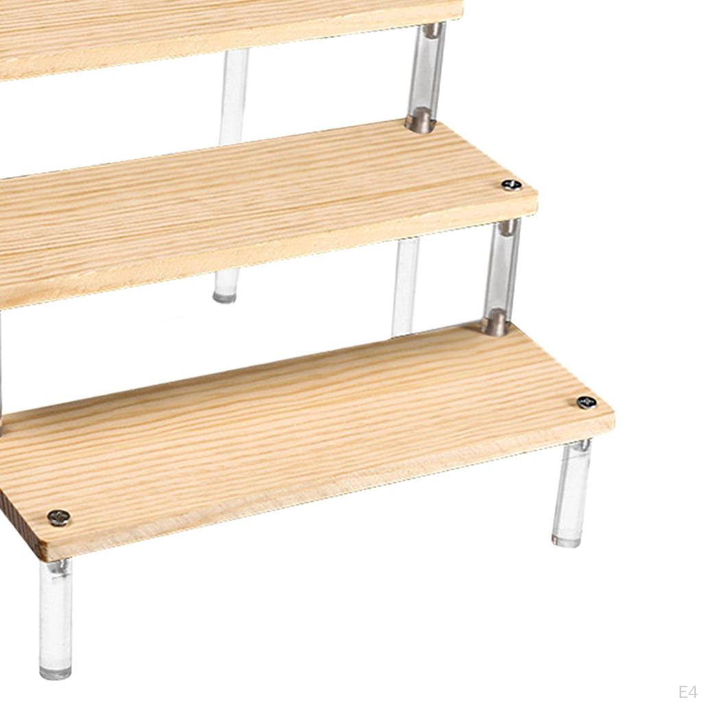 Acrylic Display Riser Shelf Organizer Showcase Fixtures Storage Wood Stand for Doll Figure