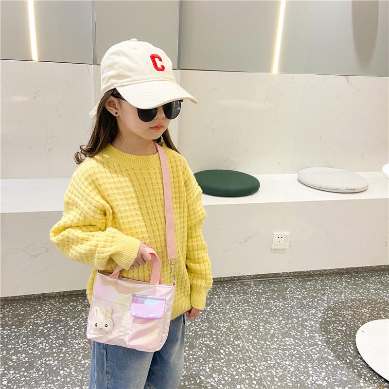 Color Children One Shoulder Handheld Diagonal Cross Bag With Decor Rabbit