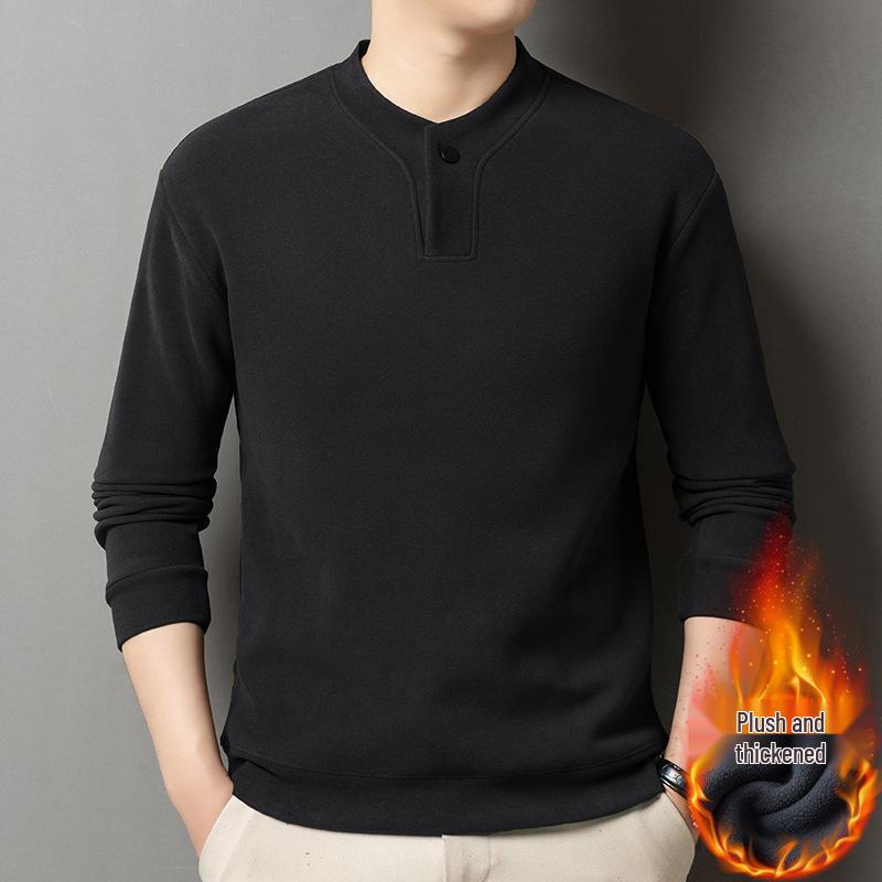 

Men s Fleece-Lined Stand Collar Sweatshirt - Stylish, Warm Base Layer for Autumn/Winter 4XL (for 90-100 kg) чорний