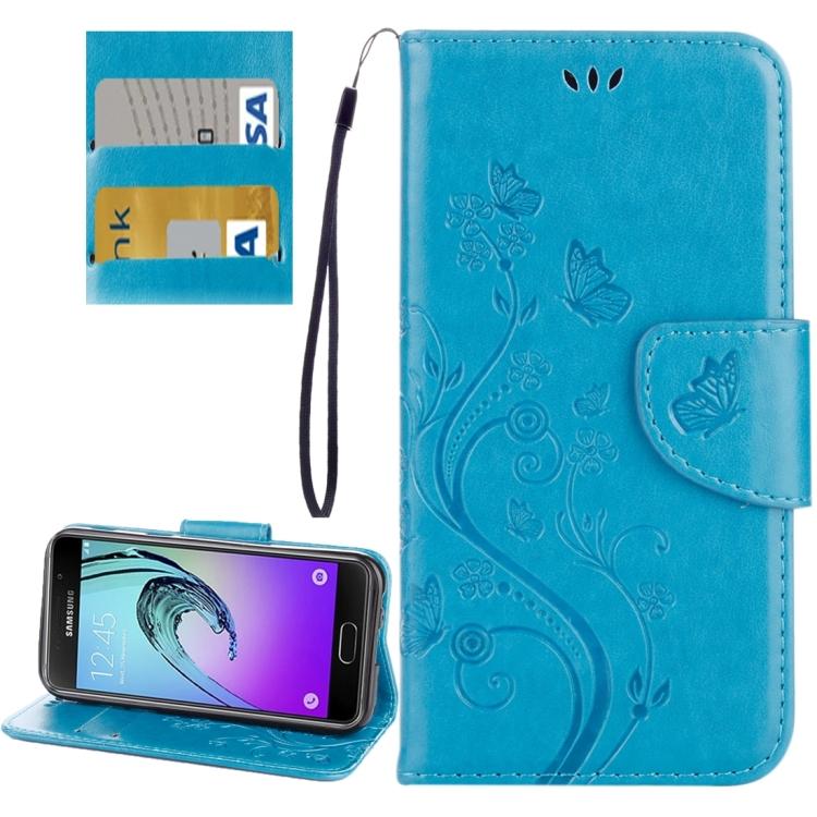 

For Galaxy A5 / A520 Butterflies Love Flowers Embossing Horizontal Flip Leather Case with Holder & Card Slots & Wallet & Lanyard синий