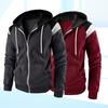 Men Autumn Coat Contrast Colors Hooded Hat Long Sleeves Pockets Warm Plush Drawstring Cardigan Spring Hoodie Coat for Daily Wear