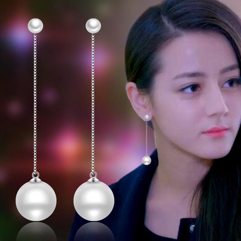 

Real 925 Sterling Silver Long Pearl Earrings for Women Ladies Statement Jewelry Korean Earrings Pendientes Brincos