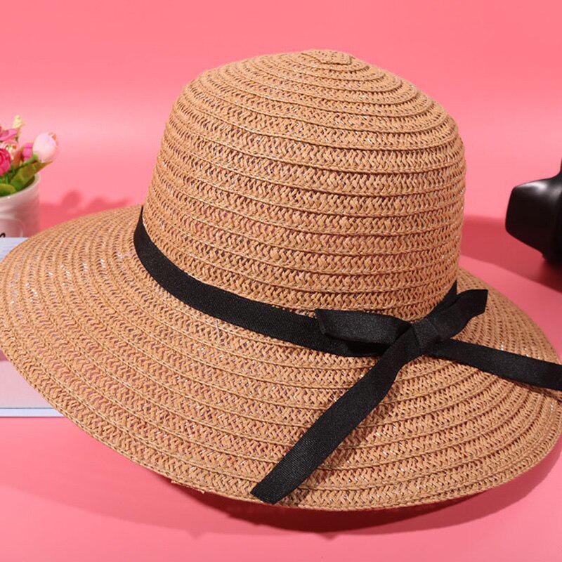 1PC Summer Straw Hat Women Wide Brim Beach Sun Hat Foldable Floppy Panama Bow Ribbon Ladies Cap