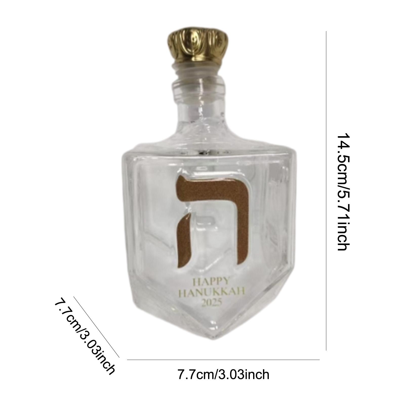 

Hanukkah Dreidel Whiskey Bottle with Golden Hebrew Letters Crown Cap Judaica Glass Liquor Decanter for Festival Home Bar Display