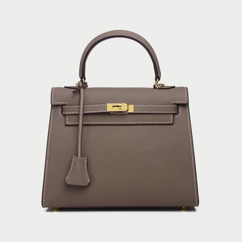 Klassische Leder-Damentasche, Handtasche mit Palmenmuster aus Rindsleder 25# khaki