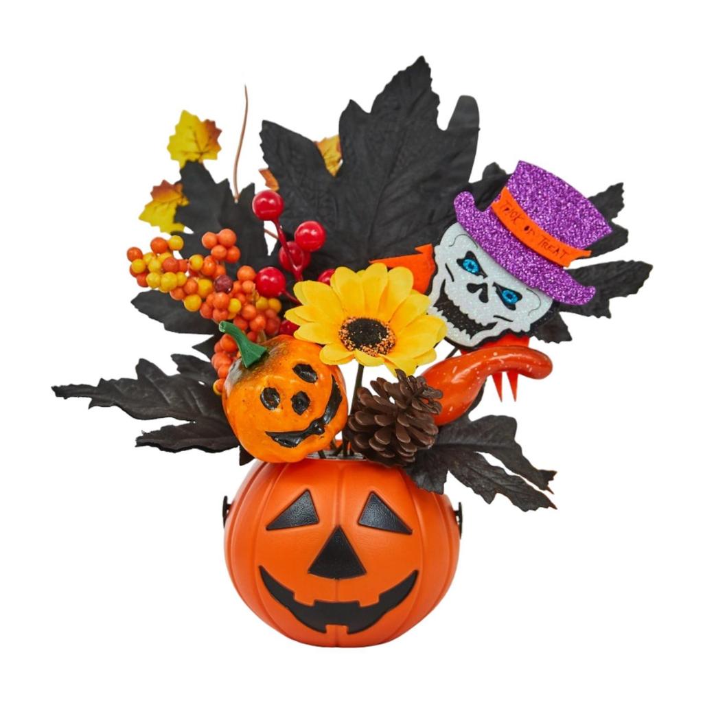 Foam Pumpkin with Bacca Flowers and Maple Leaves for Autumn Home Decoration