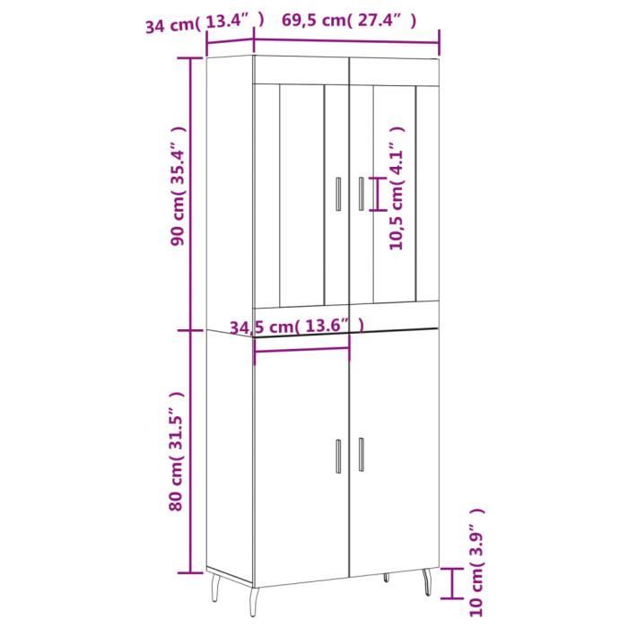 VidaXL Buffet haut Blanc 69,5x34x180 cm Bois d'ingénierie 3199569