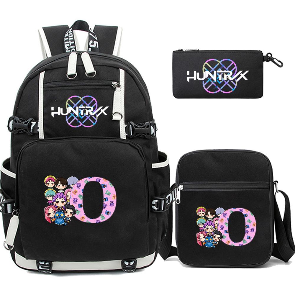 3Pcs/set 26 English Letter K-pop Printed Backpack with Pengcil Case Shoulder Bag for Teenager Girl Boy Bookbag Large Capacity Waterproof Travel Bag