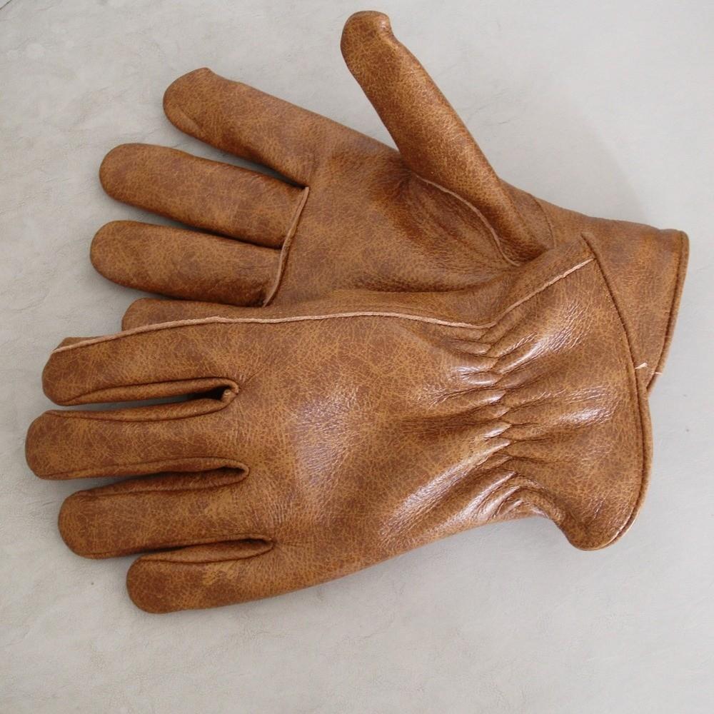 1 pair Brown Color Leather Gloves Vintage Tie-Dye Work Gloves Safety Gloves Outdoor Biker