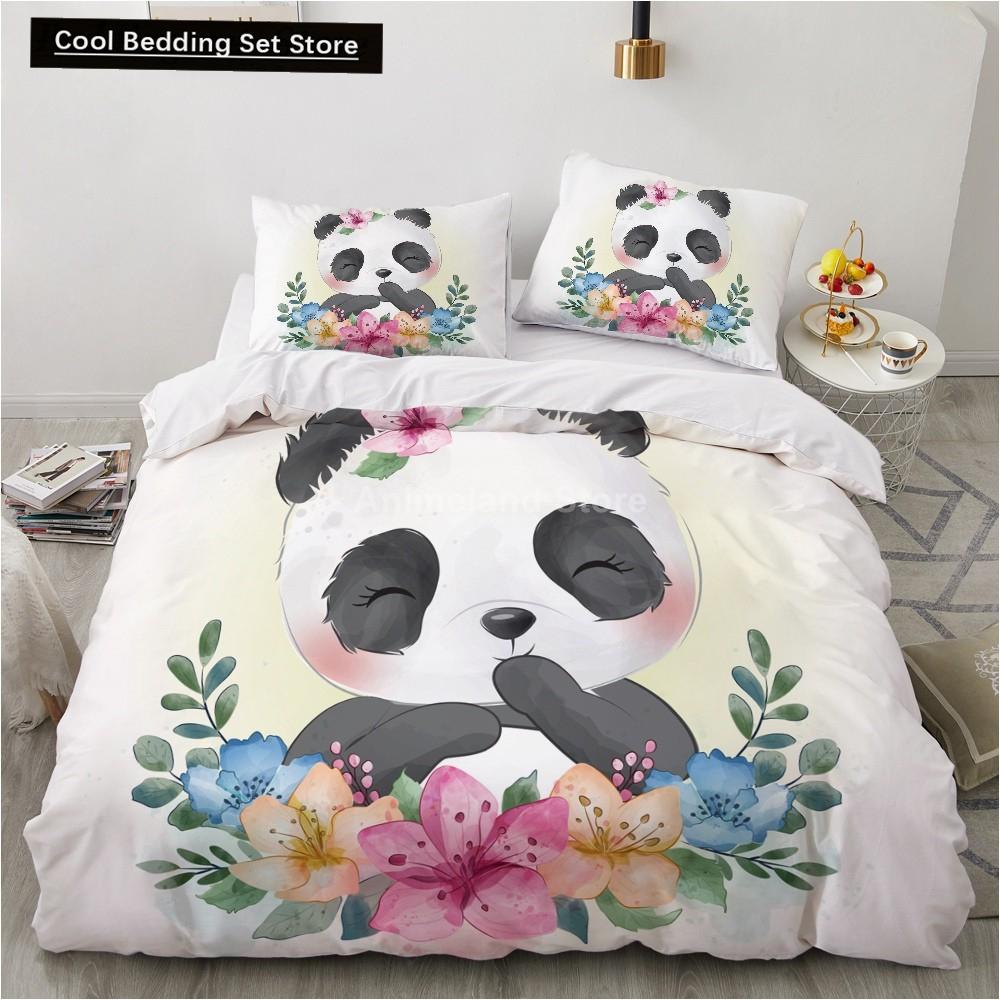 Cartoon Lovely Panda Bedding Set White Bed Linen 3D Print Gift for Kids Girls 2/3pcs Twin Single Queen King Size Duvet Cover Set