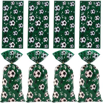 Saco de doces de papel kraft com tema de aniversário de futebol, sacola de presente infantil transparente