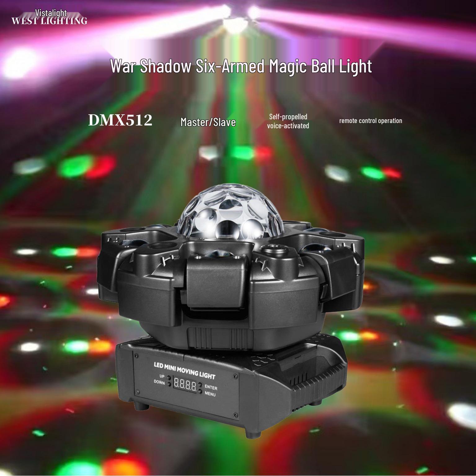 

Six-Armed Vajra Magic Ball: Multi-Effect LED Light with Laser, Beam, Strobe, and Dyeing UK Standard