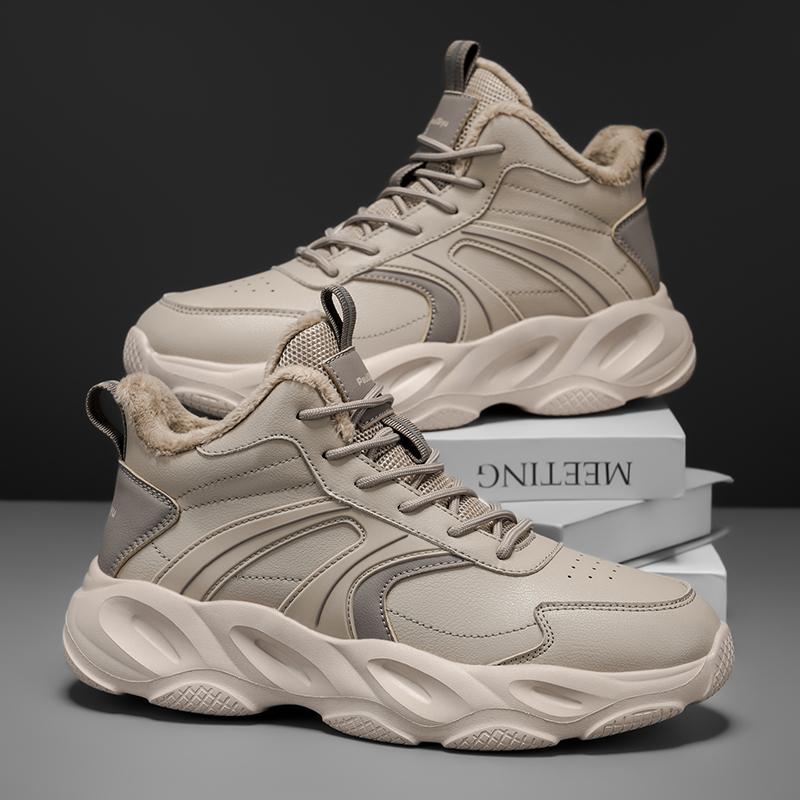 Mens Sports Shoes 2026 New High Top Velvet Warm Leather Color Matching Anti Slip Daily Commuting Trendy Casual Sneakers Man