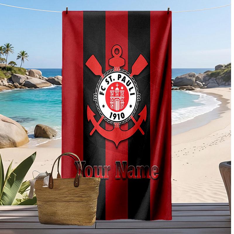FC St. Asciugamano da Spiaggia Stampato Personalizzato Pauli Logo Calcio Supporto Nome Personalizzato Testo Asciugamano Assorbente Per Sport Viaggio Regalo Speciale