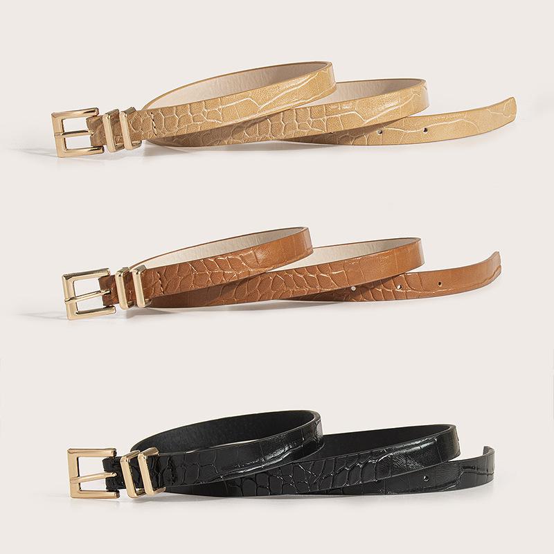 The New Lady's Exquisite and Versatile Crocodile-patterned Thin Waist Belt Set Features A Fashionable Basic PU Belt