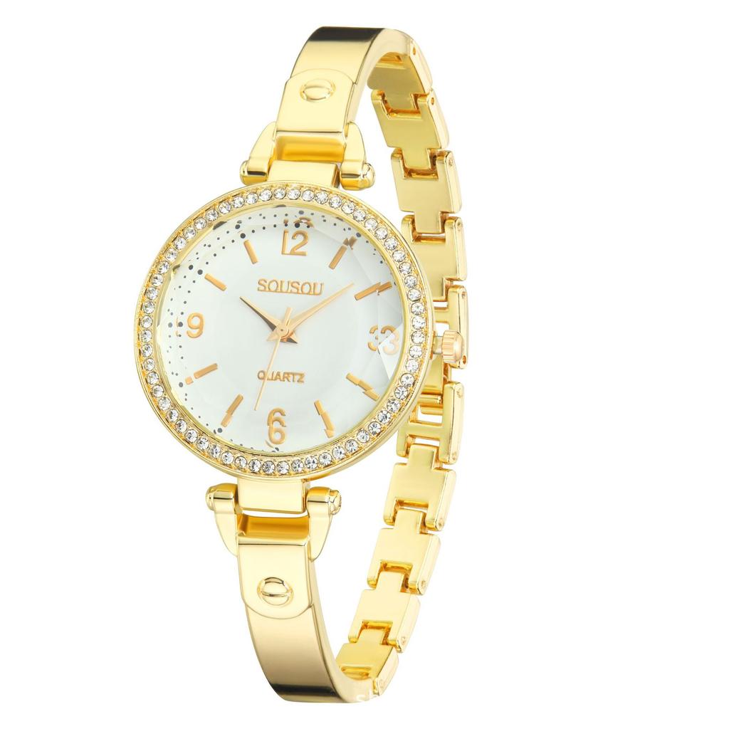 Women Wristwatch Round Rhinestone Quartz Watch Bracelet Watches Party Office Christmas Gifts