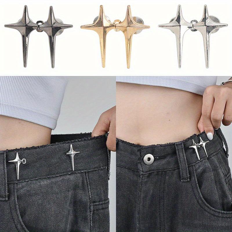 1 Pair Adjustable Waist Cinch Clips - Cross Star Seamless Pants Buckle Pins, Fashionable Star Design, No-Tightening Comfort for Daily & Special Events