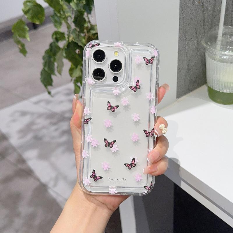 Small Fresh Full Screen Butterfly Apple 15 Mobile Phone Case Iphone14promax Transparent Soft Glue 13/12/11 Anti-drop