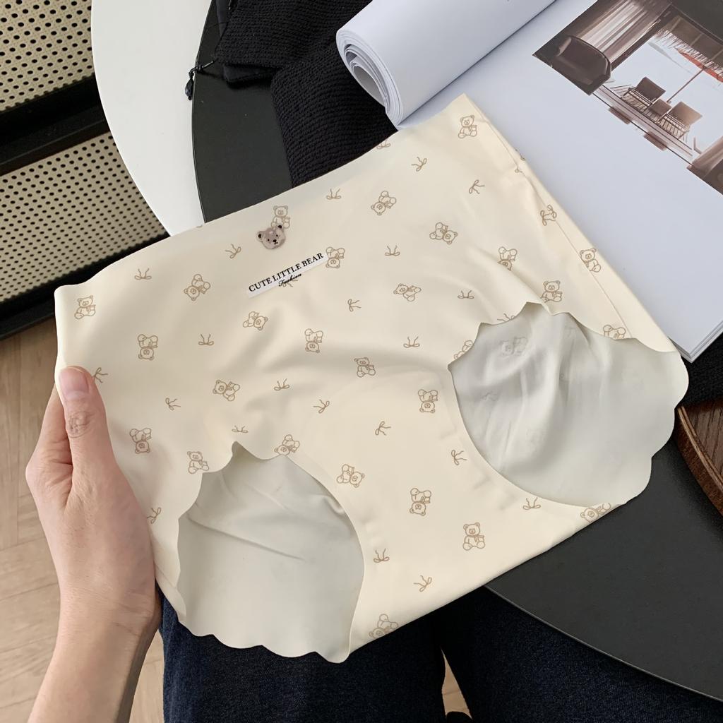 Ladies' Spring and Summer Little Bear Invisible Ice Silk 10A Antibacterial Modal Mid Waist Briefs