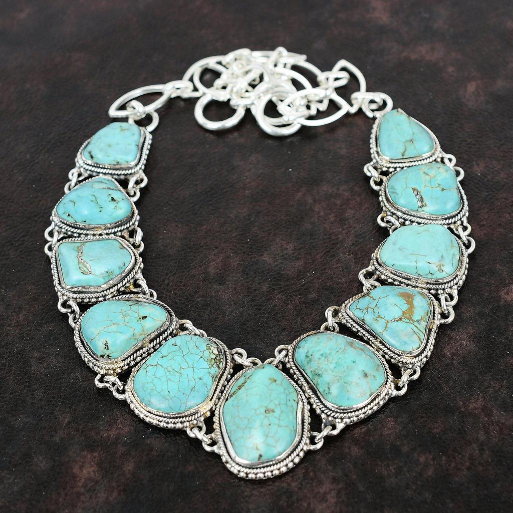 Tibetan Turquoise Gemstone Necklace Jewelry 925 Sterling Silver Necklace Adjustable Chain Necklace Gift For Wife Handmade Jewelry
