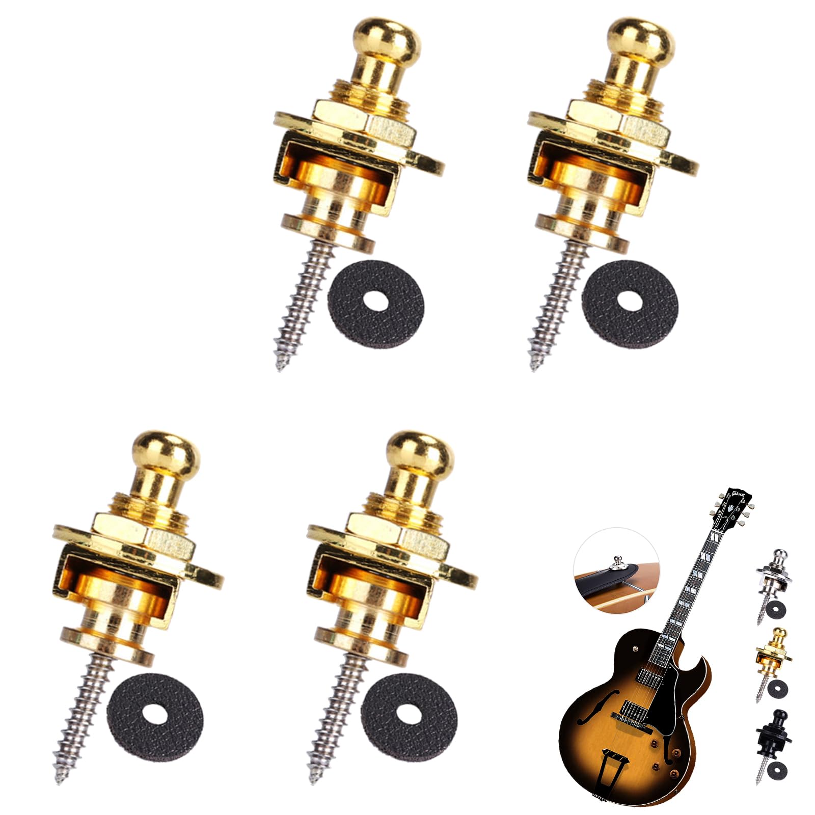 JnTech Набор из 4 металлических замков для гитарного ремня, Drop-замки для гитары, Универсальные для электрогитары, акустической гитары и серебряные штифты, пряжка,