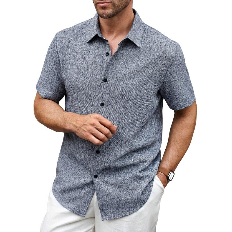 Summer New Men's Solid Color Lapel Short Sleeve Loose Breathable Business Casual Shirt