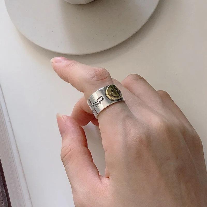 Bague tendance rétro avec smiley, pour l'index (1 pièce)