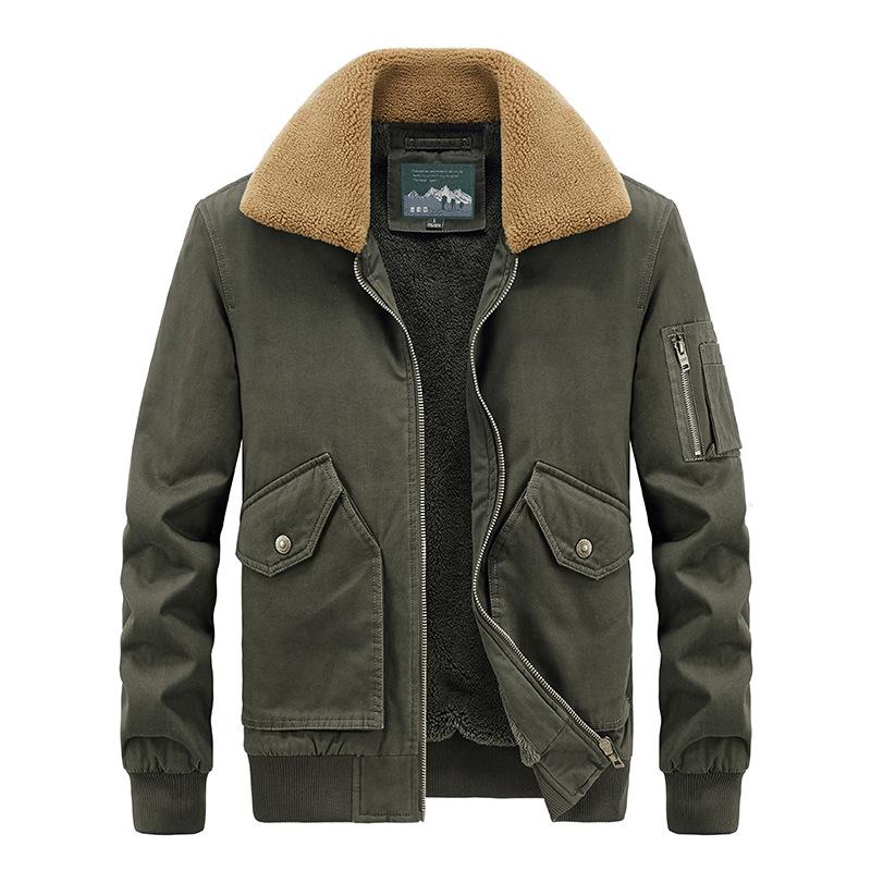 Autumn and Winter New Men's Jackets Cotton Clothes Washed Tooling Fashion Thickened Velvet Men's Lamb Wool Jacket