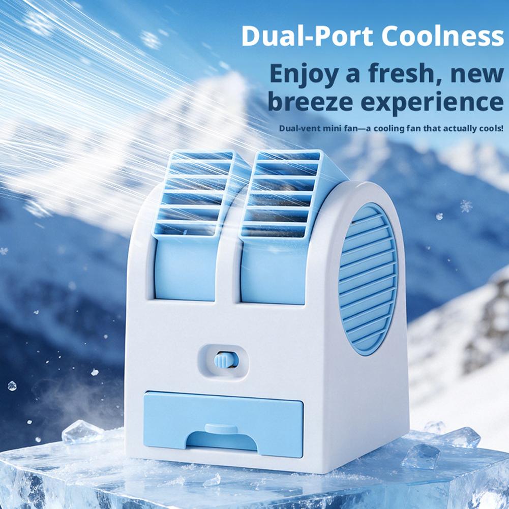 Mini Enfriador de Aire de Escritorio USB Doble Puerto Ventilador de Refrigeración Potente Portátil Hogar Oficina Dormitorio Estudiante Silencioso Recargable Pequeño Mesa F