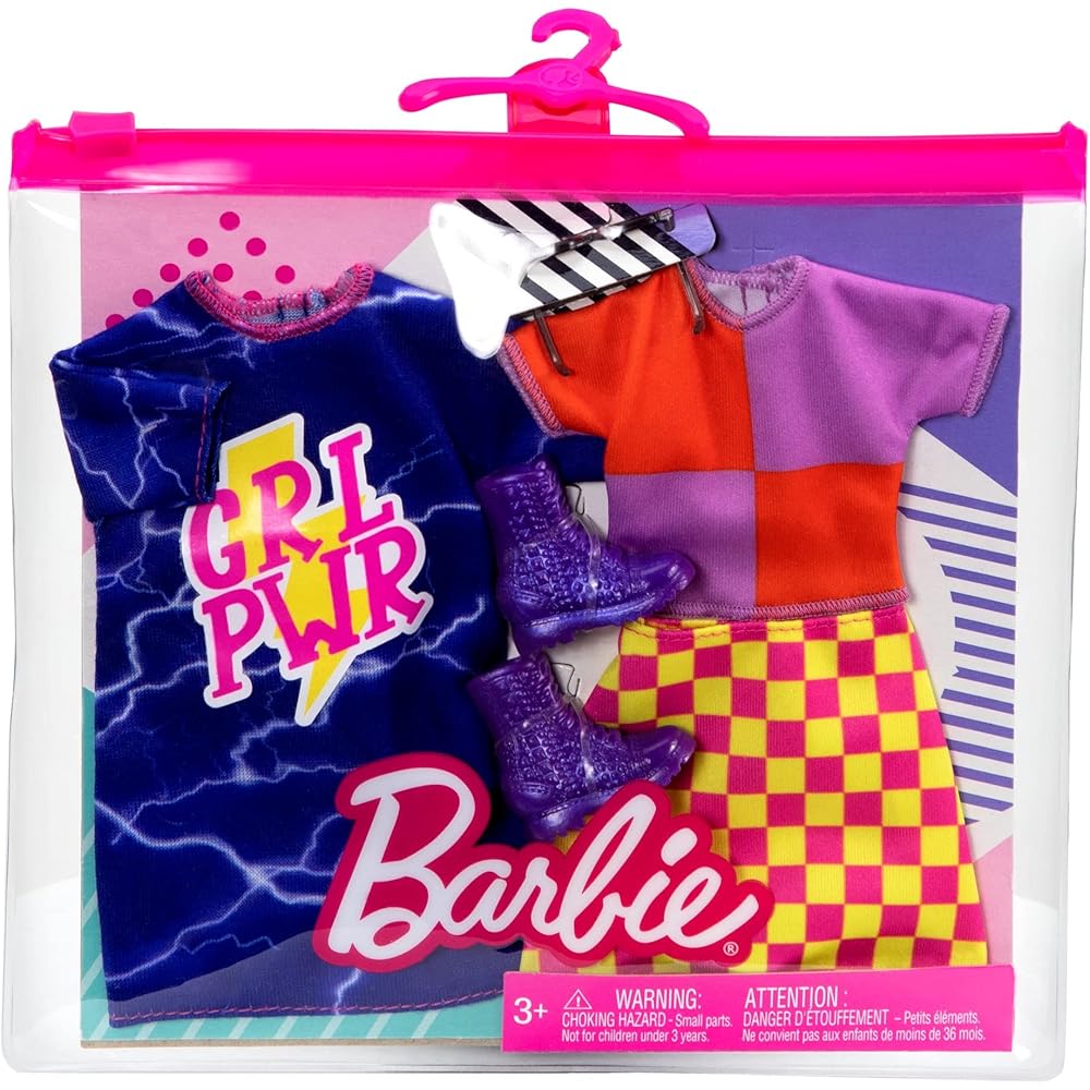 Mattel Barbie Fashion 2-Pack Girl Power Dresses & Outfits with Reusable Vinyl Bag for Dolls Ages 3+