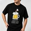 Male Cotton Short Sleeve Tee Happy Beer Day Cartoon Beer Glass Print Loose Crew Neck Funny Beer Enthusiast Street Casual Tops