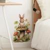 Playful Rabbit with Mushrooms and Flowers Wall Sticker Self-Adhesive Removable Decal for Kids Room Bedroom Living Room Home Decor