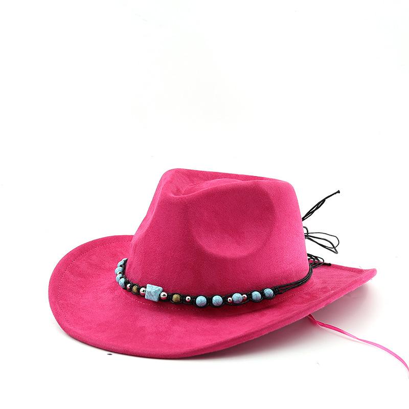 Bohemian ethnic style western suede denim hat fall and winter men's and women's felt hat rivet rolled brim jazz hat