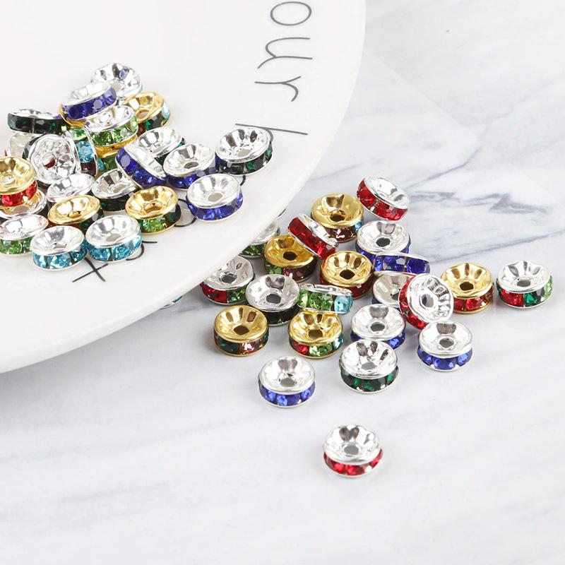 50 Pcs Electroplated Colorful Diamond Spacer Beads for DIY Jewelry, Iron Material