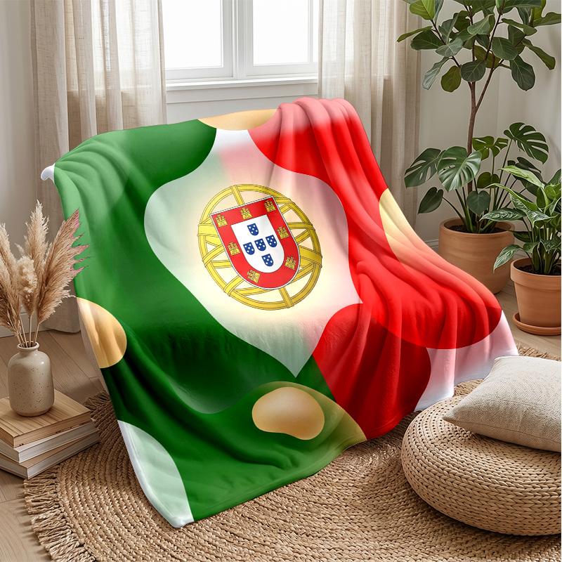 Portugal Football Printed Flannel Blanket Skin Friendly Warm Decorative Throw for Indoor Couch Bed Daily Use