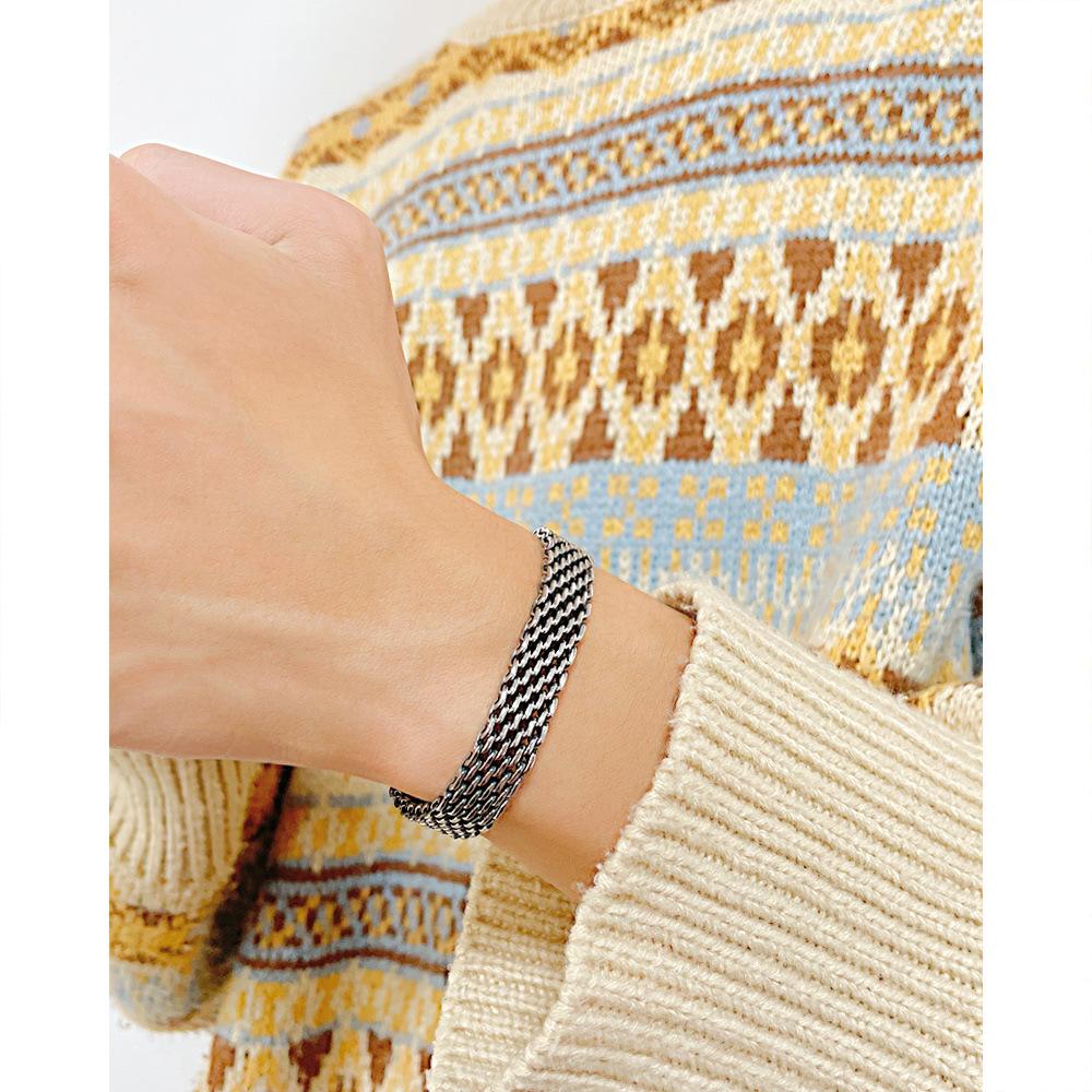 Wind Retro Versatile Hollow Mesh Titanium Steel Jewelry Fashion Personality Stainless Steel Men'S Bracelet