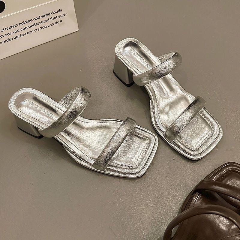 French temperament is beautiful, thick heel with sandals 2025 new model with skirt, high heel cool slippers women's summer wear